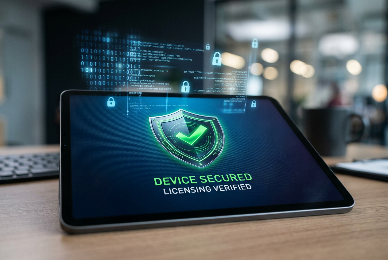 Symbolic representation of digital security and licensing verification for online gambling.